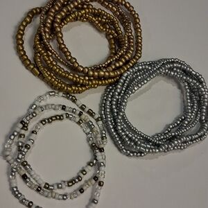 Chic Gold and Silver Beaded Bracelet Trio